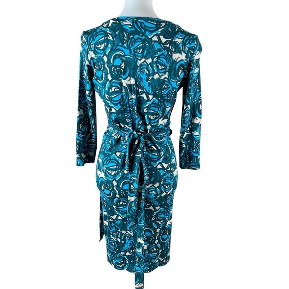Felicity And Coco Floral Print Wrap Dress Long Sleeve Teal White Small Career - Picture 3 of 4
